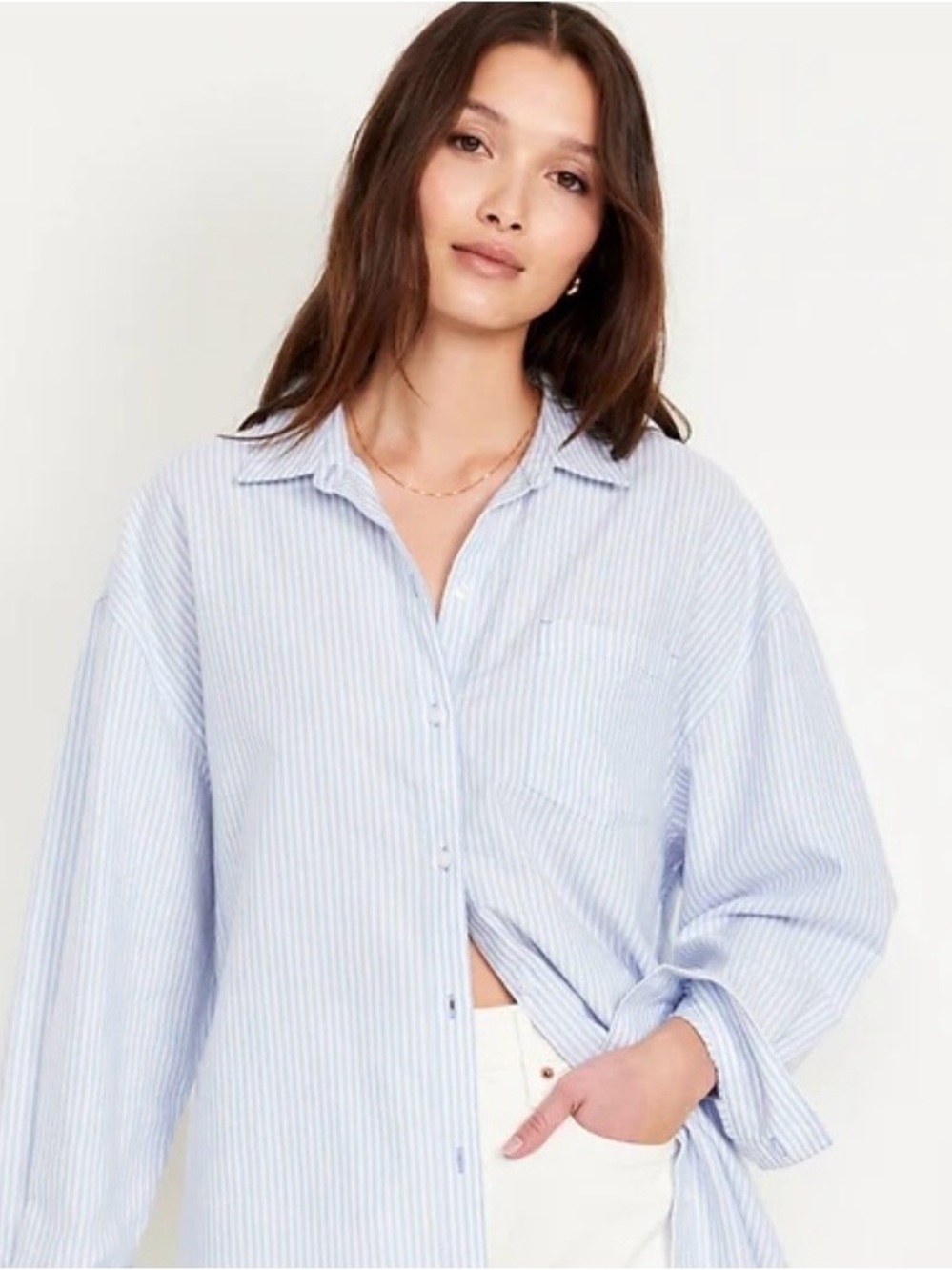 Como Vintage Blue White Pinstripe Button Front Blouse Sz 2X